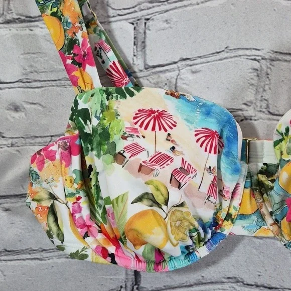 Shade And Shore Bikini Womens Sz XL 36DD Coastal Print Cheeky High-Waist New - Picture 3 of 11